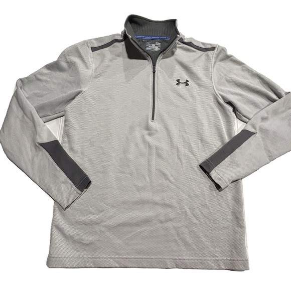 Under Armour Women's Small ColdGear Honeycomb Pattern Light Gray Pullover A27 - Picture 2 of 7